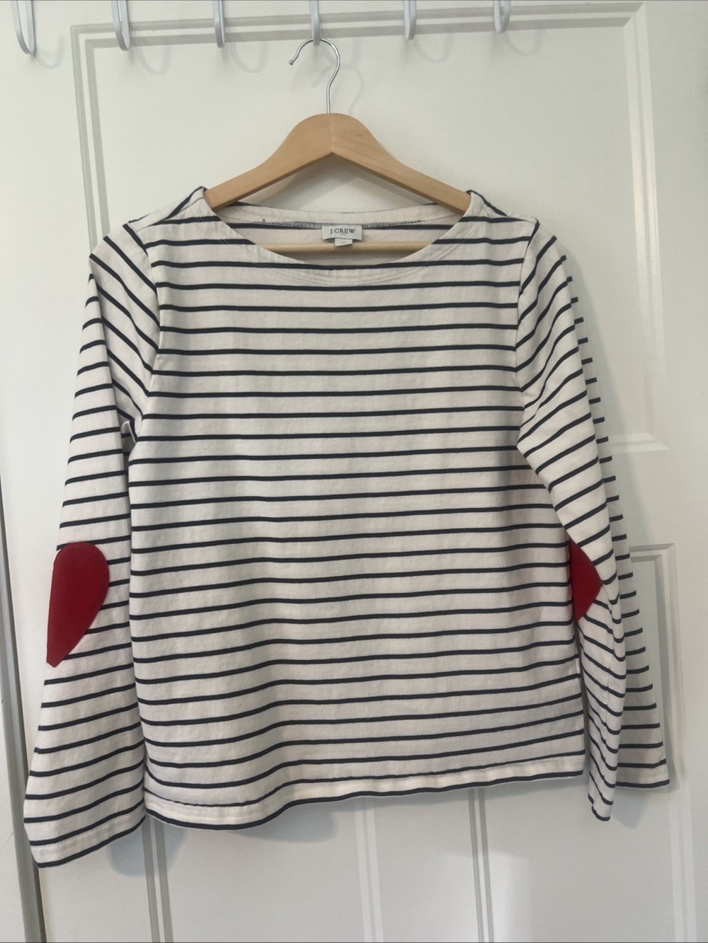 J. Crew Classic Mariner Cloth Boatneck shirt Striped Ivory/Navy MEDIUM Heart